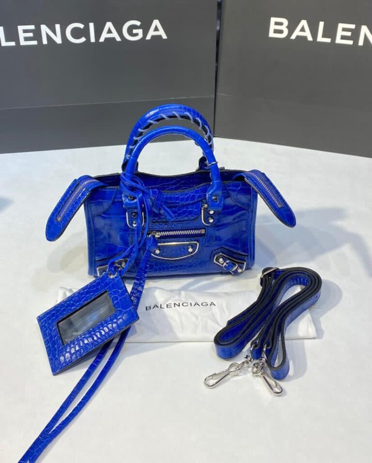 balenciaga canta city miniboy saks mavi crocodil silver 19x12