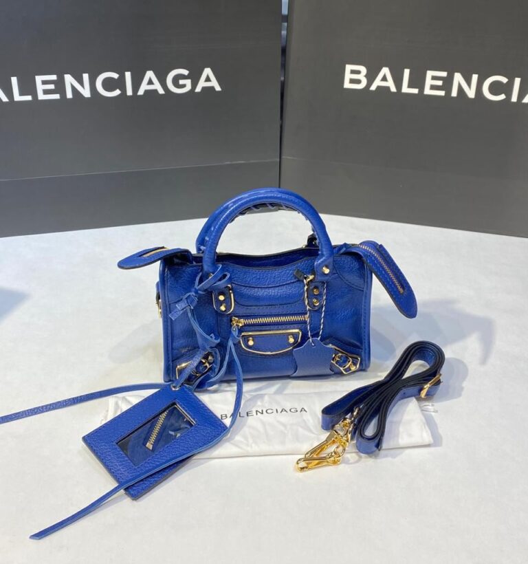 balenciaga canta city miniboy saks mavi gold aksesuar 19x12