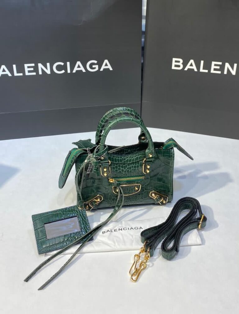 balenciaga canta city miniboy yesil crocodil gold 19x12