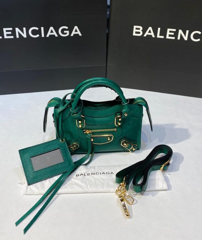 balenciaga canta city miniboy yesil gold aksesuar 19x12