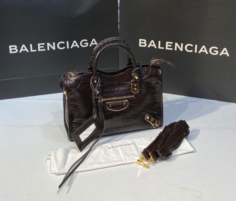 balenciaga canta city orta boy kahve crocodil gold 31x23 cm