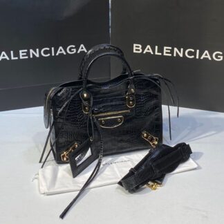 balenciaga canta city orta boy siyah crocodil gold 31x23 cm