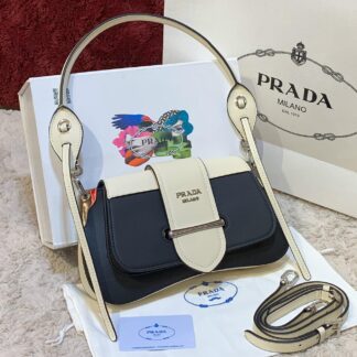 prada canta sidonie logo shoulder krem siyah 29x15