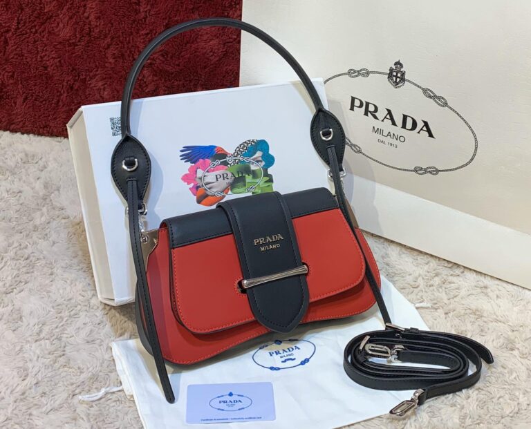 prada canta sidonie logo shoulder siyah kirmizi 29x15
