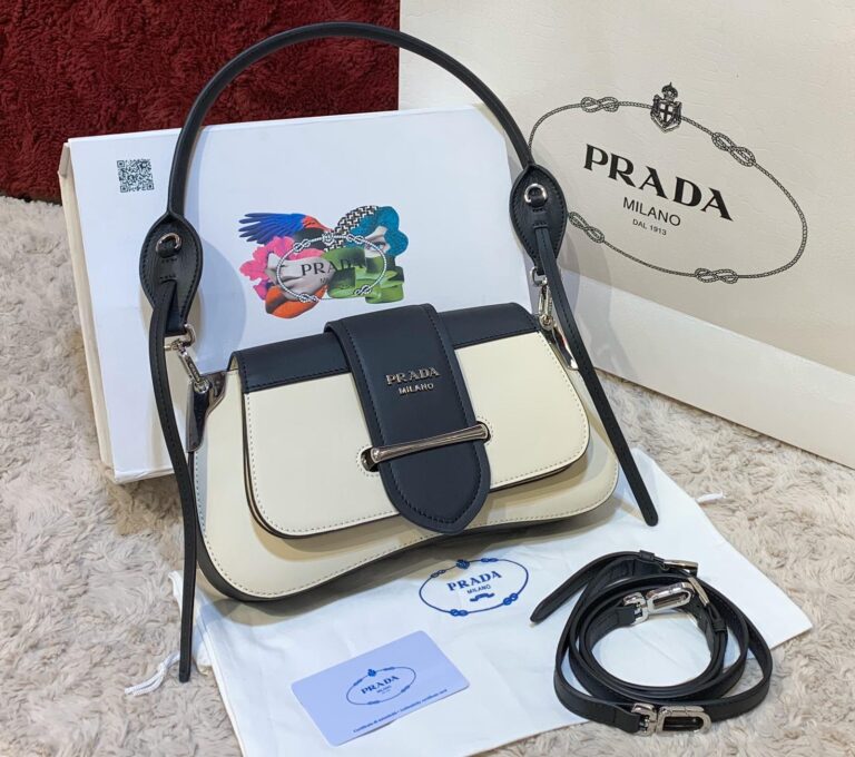 prada canta sidonie logo shoulder siyah krem 29x15
