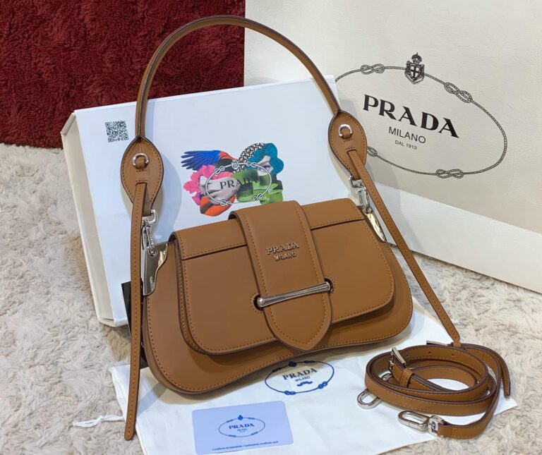 prada canta sidonie logo shoulder taba 29x15