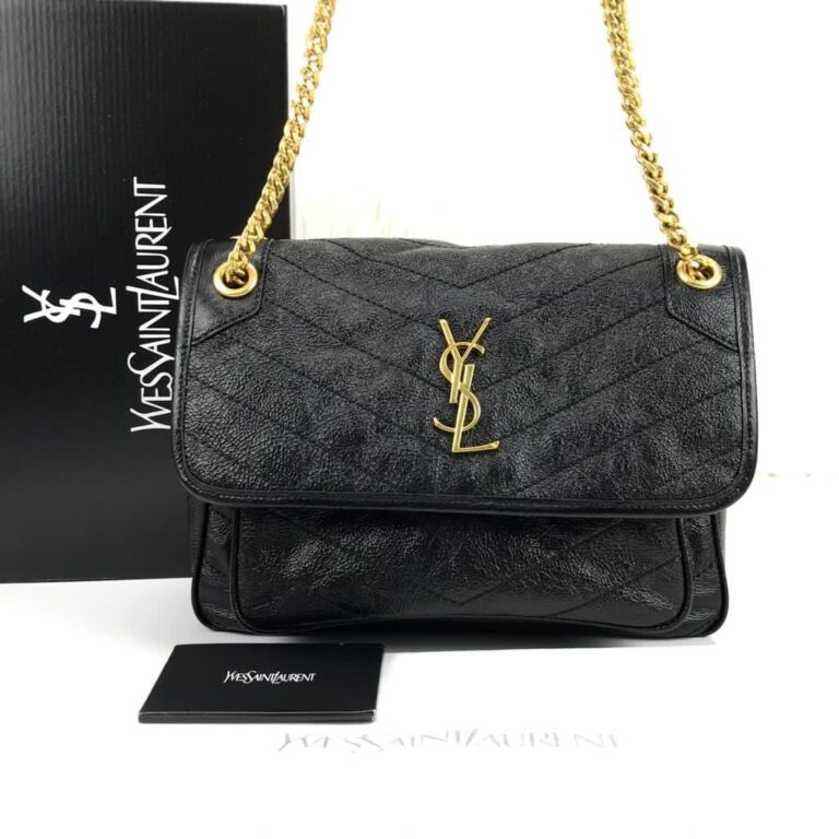 yves saint laurent ysl canta niki medium vintage siyah sari zincir