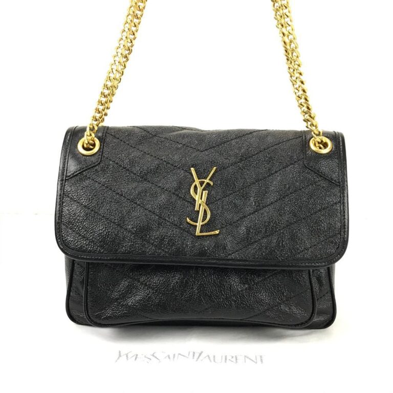 yves saint laurent ysl canta niki medium vintage siyah sari zincir