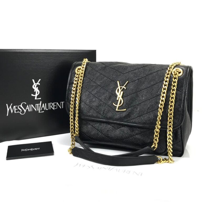 yves saint laurent ysl canta niki medium vintage siyah sari zincir