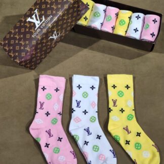 louis vuitton corap 6 adet standart beden mavi sari pembe set