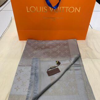 louis vuitton sal esarp ipek polyester gri simli 175x75 cm