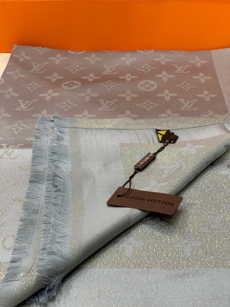 louis vuitton sal esarp ipek polyester gri simli 175x75 cm