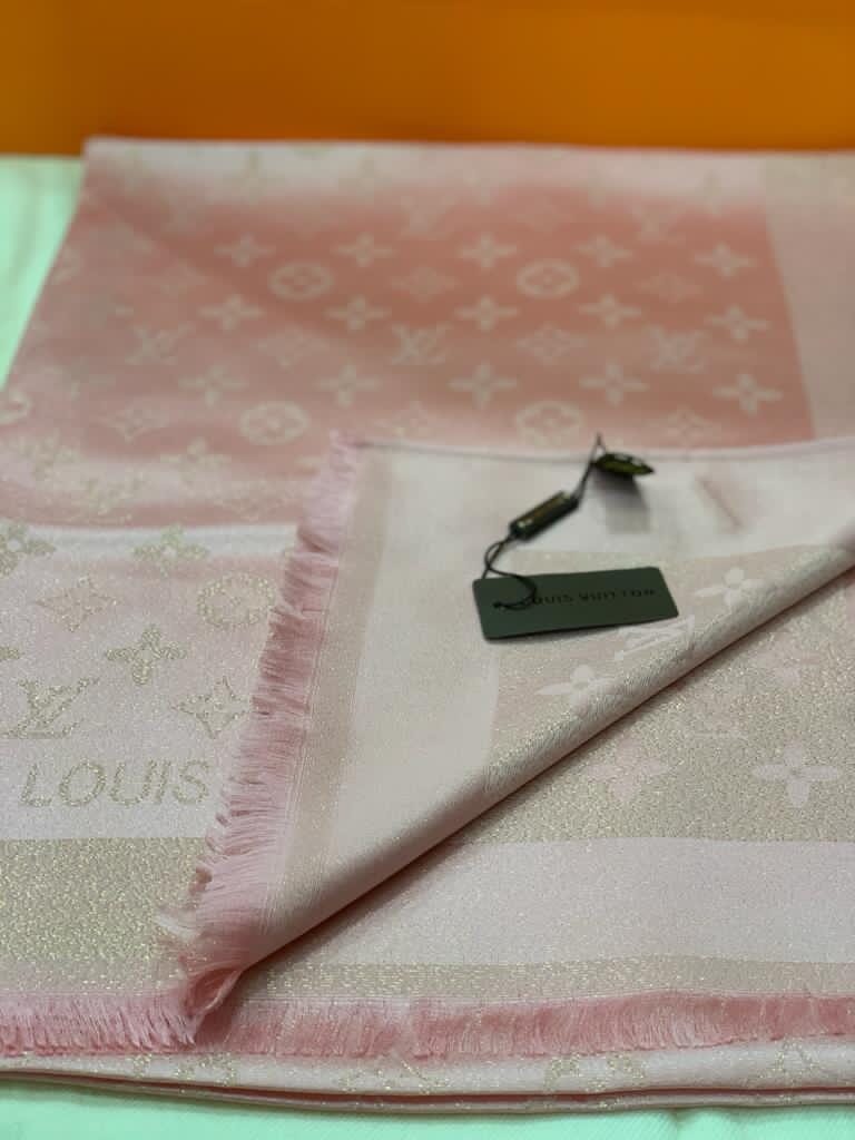 louis vuitton sal esarp ipek polyester pembe simli 175x75 cm