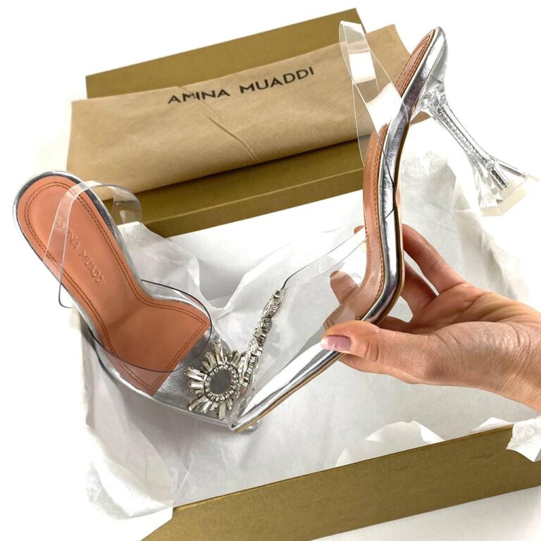 amina muaddi ayakkabi stiletto seffaf topuk 10 cm