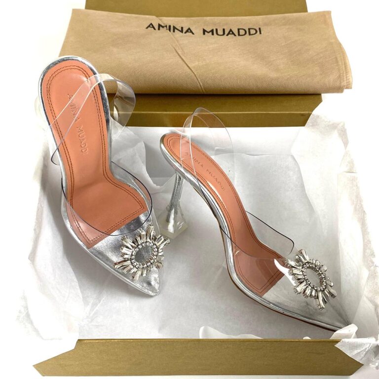 amina muaddi ayakkabi stiletto seffaf topuk 10 cm