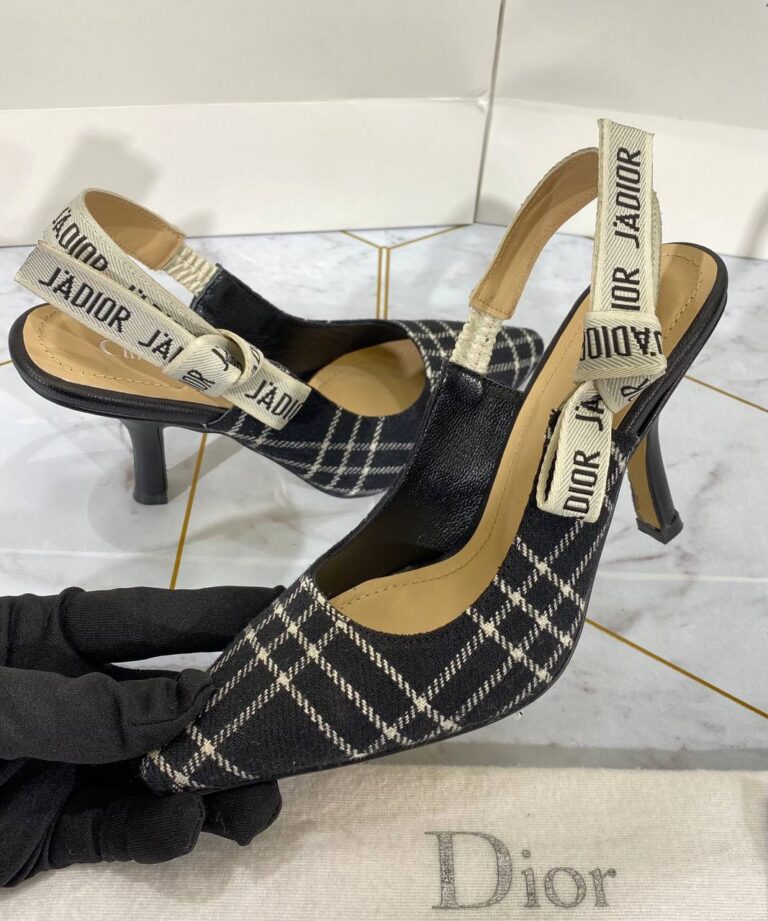 christian dior ayakkabi ekoseli stiletto jadior slingback topuk 9 cm
