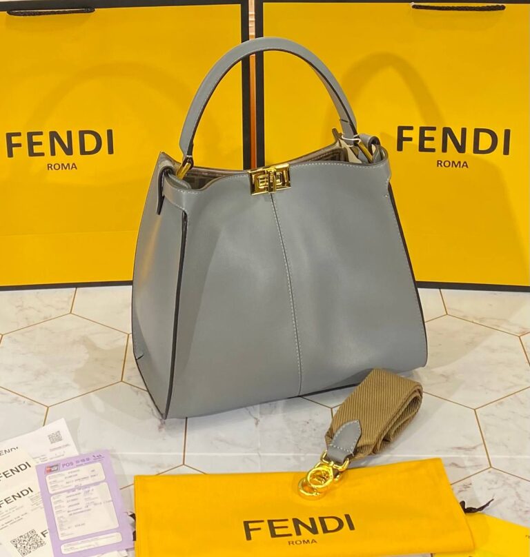 fendi canta pekaboo medium x lite gri 30x26 cm