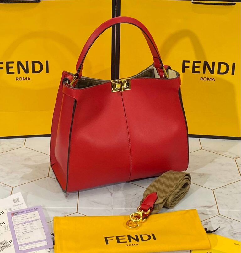 fendi canta pekaboo medium x lite kirmizi 30x26 cm