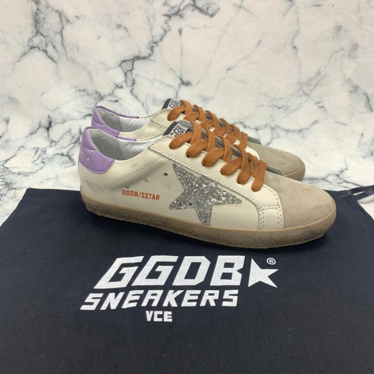 golden goose ayakkabi superstar beyaz lila simli sneaker