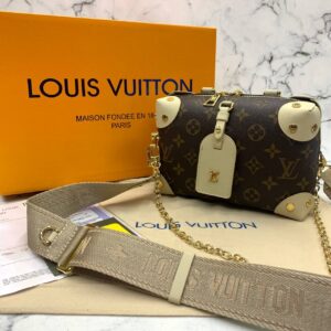 louis vuitton canta petite malle monogram krem aski 20x14x8
