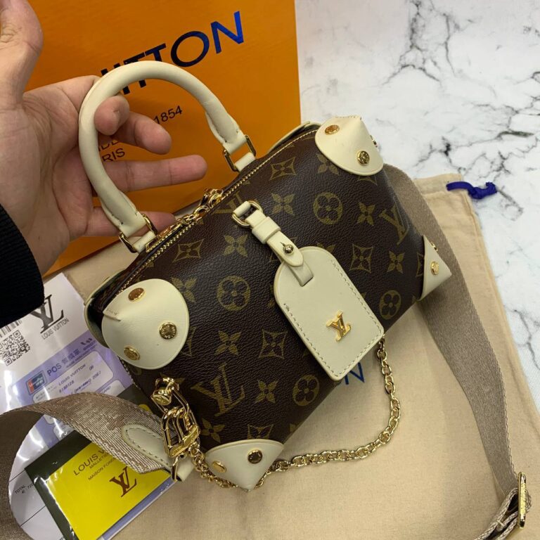 louis vuitton canta petite malle monogram krem aski 20x14x8