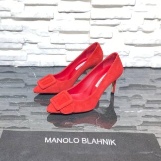manolo blahnik ayakkabi stiletto pumps kirmizi suet topuk 8 cm