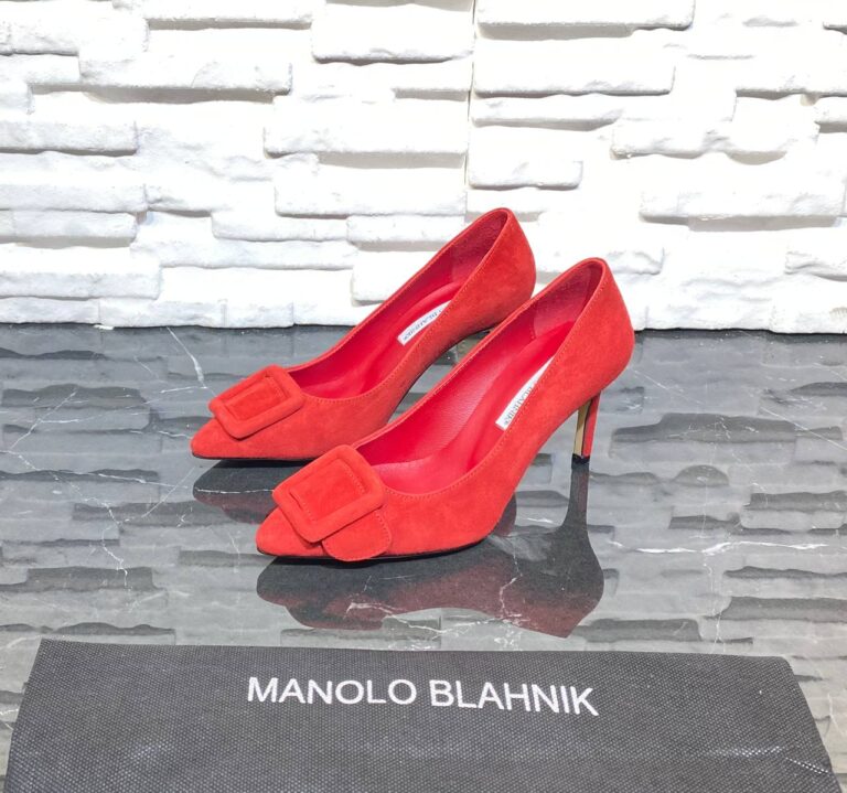 manolo blahnik ayakkabi stiletto pumps kirmizi suet topuk 8 cm