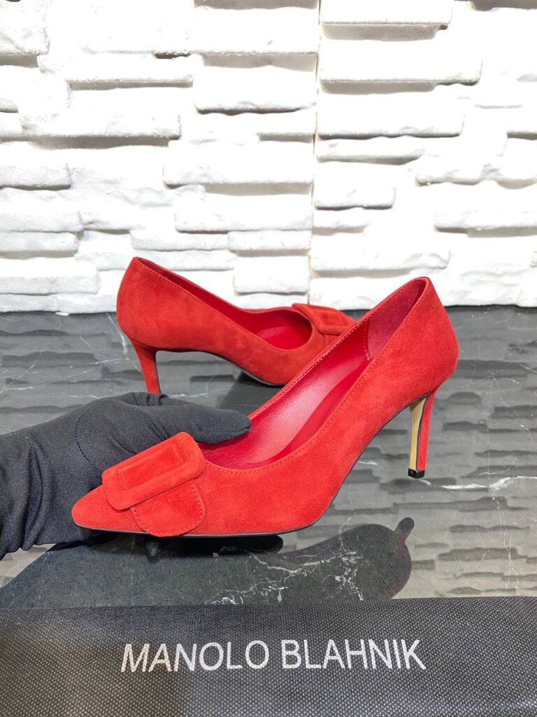 manolo blahnik ayakkabi stiletto pumps kirmizi suet topuk 8 cm
