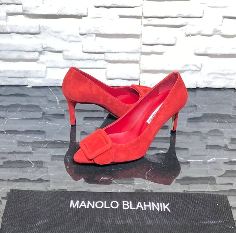 manolo blahnik ayakkabi stiletto pumps kirmizi suet topuk 8 cm