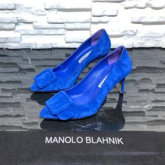 manolo blahnik ayakkabi stiletto pumps saks mavi suet topuk 8 cm