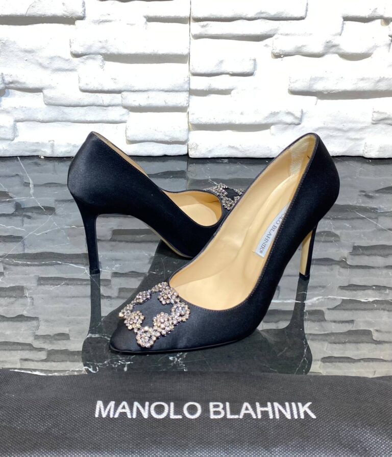 manolo blahnik ayakkabi stiletto pumps siyah saten 10 cm