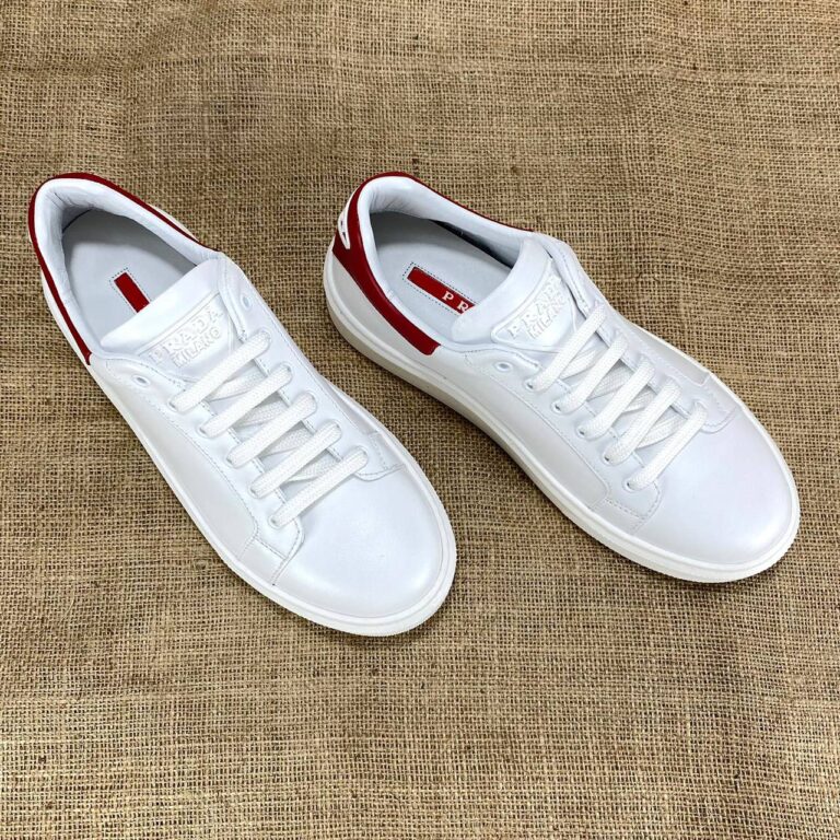 prada ayakkabi erkek sneaker contrast heel kirmizi beyaz