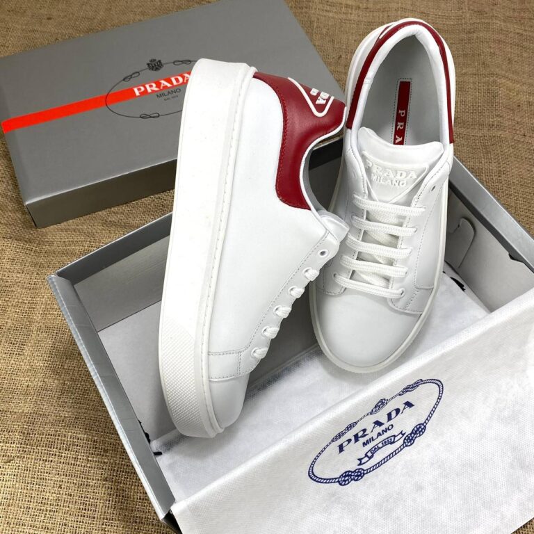 prada ayakkabi erkek sneaker contrast heel kirmizi beyaz