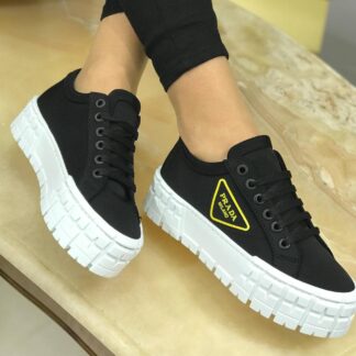 prada ayakkabi lacivert sari logo gabardine