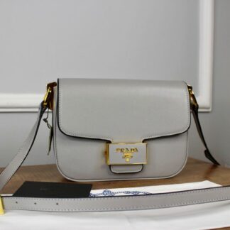 prada canta embleme saffiano gri 20.5x14 cm
