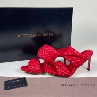 bottega veneta deri kirmizi terlik topuk 10 cm