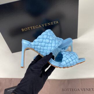 bottega veneta deri mavi terlik topuk 10 cm