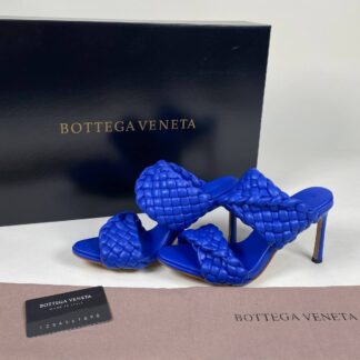 bottega veneta deri saks mavi terlik topuk 10 cm