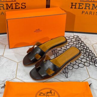 hermes terlik siyah duz deri