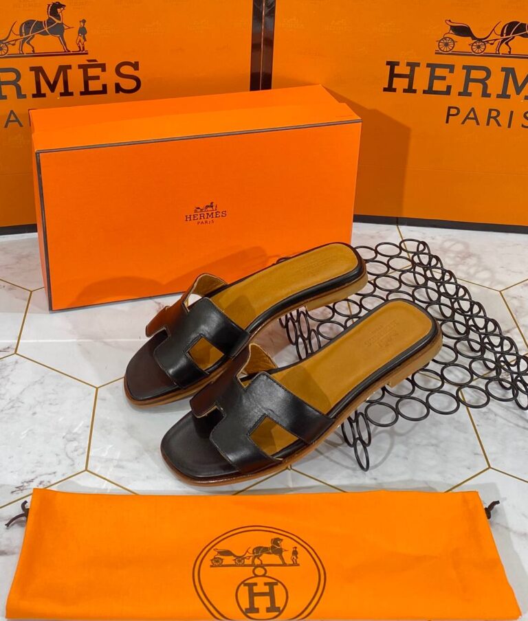 hermes terlik siyah duz deri