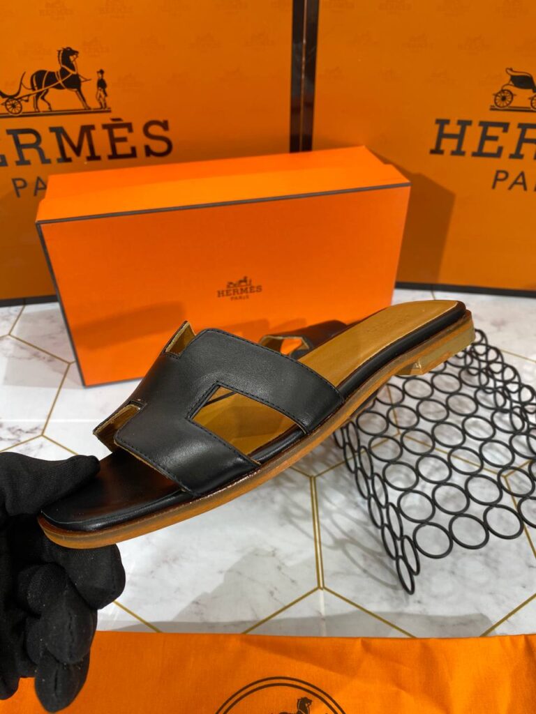 hermes ayakkabi terlik siyah duz deri