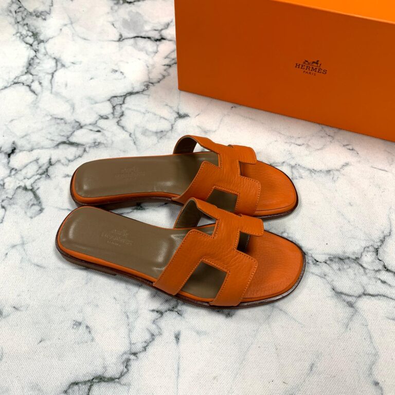 hermes ayakkabi turuncu terlik tirtikli deri
