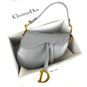 christian dior canta saddle calfskin gri eskitme altin rengi 25x20x6 cm
