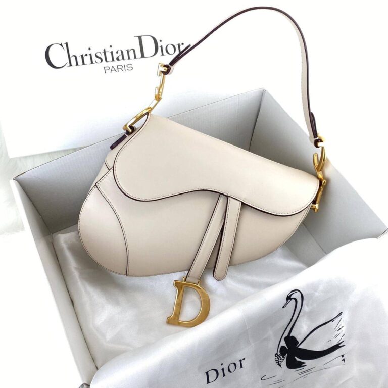 christian dior canta saddle calfskin krem eskitme altin rengi 25x20x6 cm