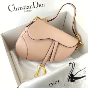 christian dior canta saddle calfskin pudra pembe eskitme altin rengi 25x20x6 cm