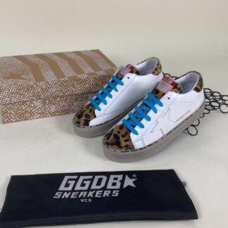 golden goose ayakkabi beyaz leopar mavi sneakers taban 3cm