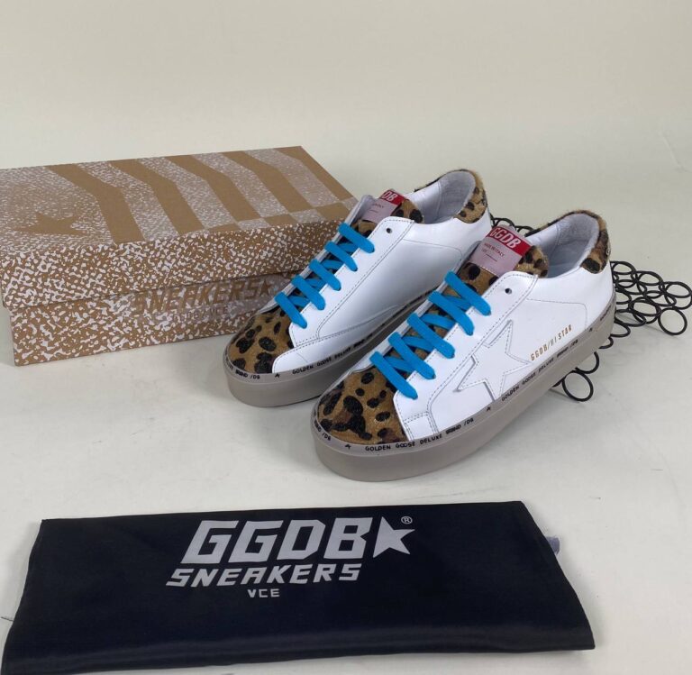 golden goose ayakkabi beyaz leopar mavi sneakers taban 3cm