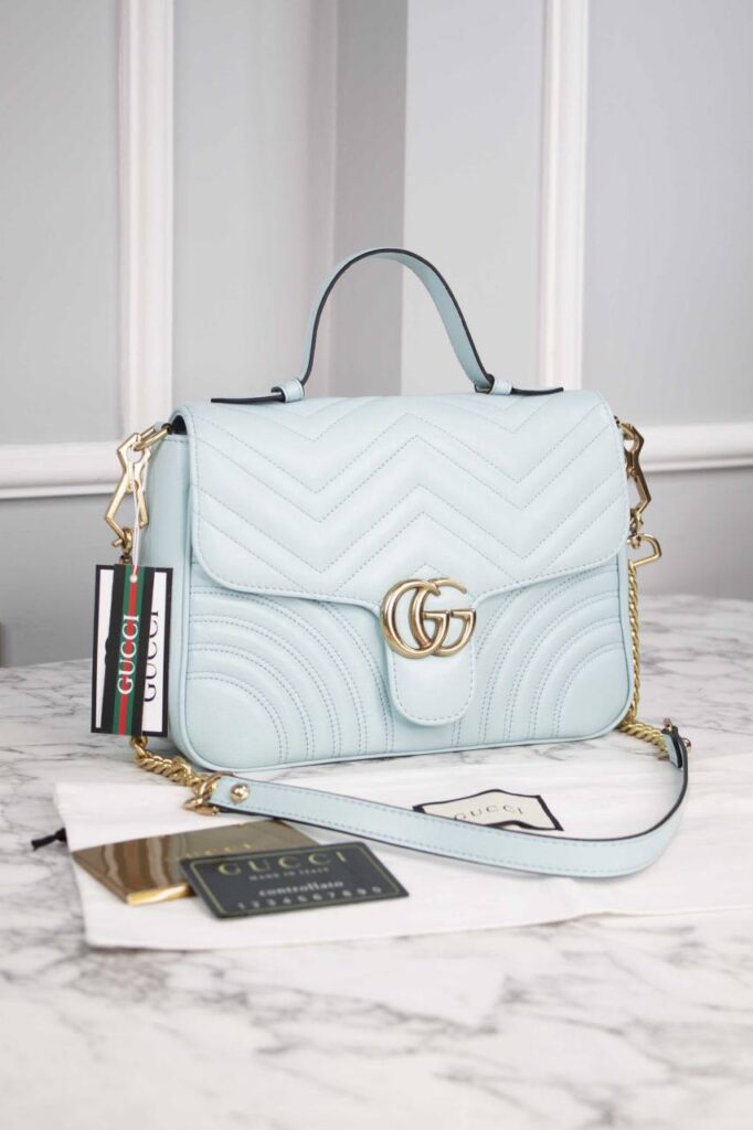 gucci canta marmont top handle mavi 21x15.5x8 cm