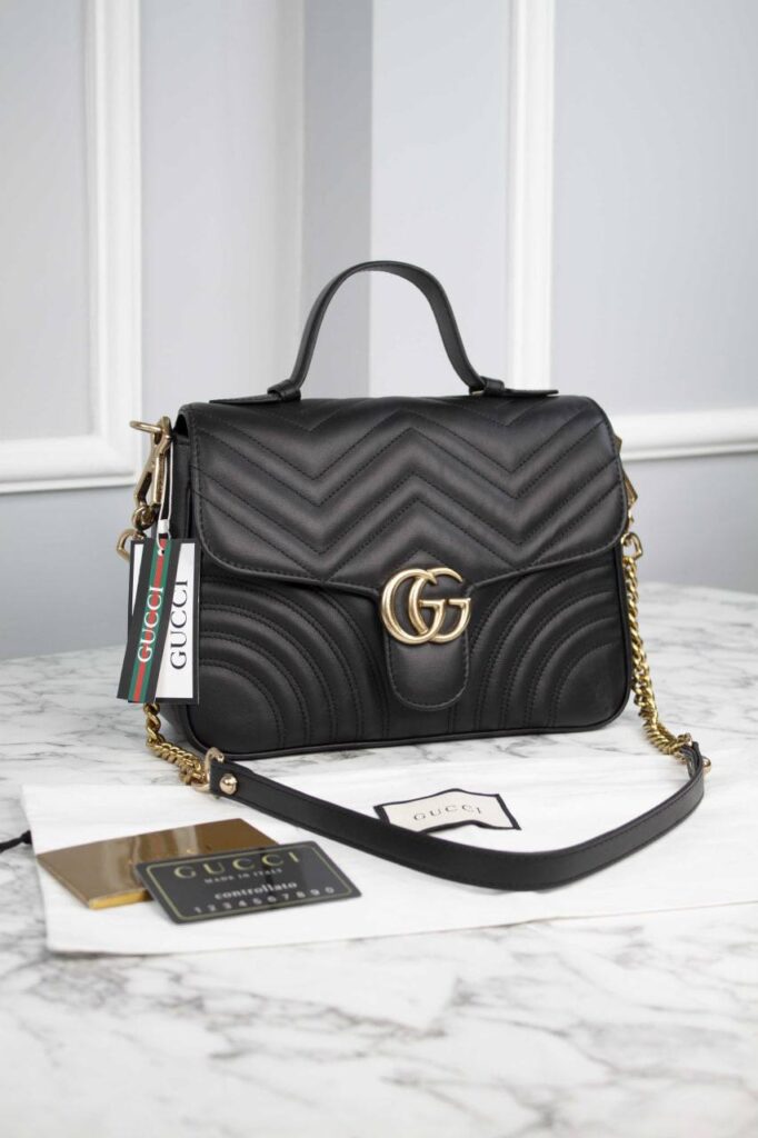 gucci canta marmont top handle siyah 21x15.5x8 cm