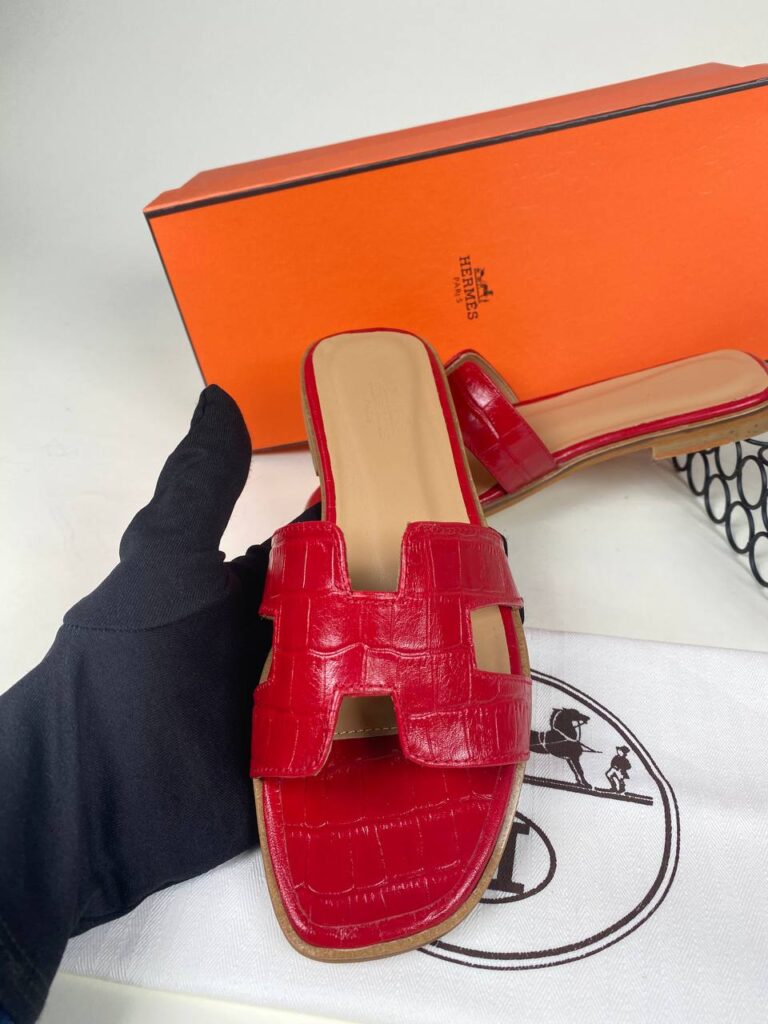 hermes ayakkabi kirmizi croco ithal terlik
